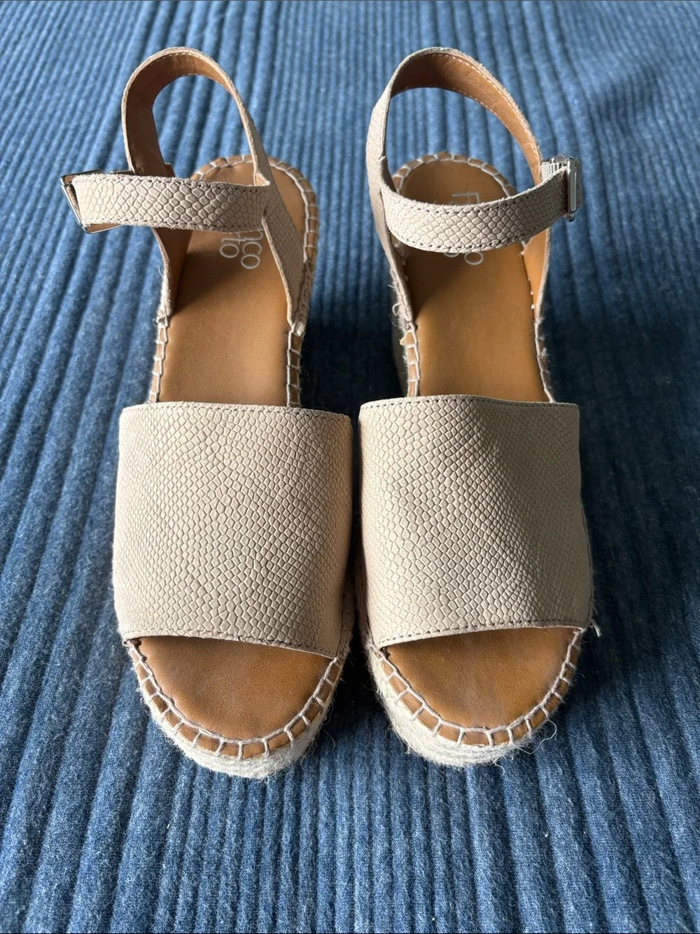 Franco Sarto Beige Textured Espadrille Wedge Sandals